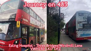 Designed Bus Journey on 483 Ealing Hospital  Three BridgesWindmill Lane VWH2301 LK17 DFZ [upl. by Lladnyk886]