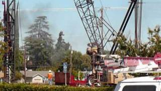 Huge Diesel Pile Driver at work on the BNSF mainline in Merced [upl. by Noimad183]