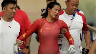 China track cyclist Yuan Liying has to be helped off velodrome after causing hard keirin crash [upl. by Barrada]