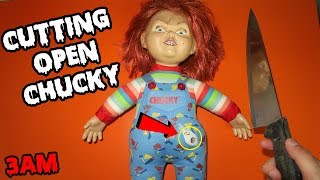 WHATS INSIDE CHUCKY  CUTTING OPEN HAUNTED CHUCKY DOLL AT 3AM GONE WRONG [upl. by Eidaj]