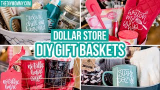 DIY Gift Ideas 🎁 Dollar Store gift baskets personalized with Cricut  The DIY Mommy [upl. by Alleon]