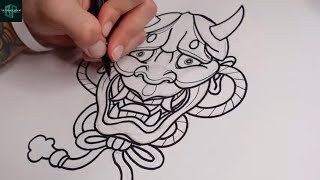 Hannya Mask  How To Draw For Beginners [upl. by Noived666]