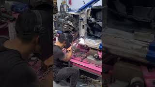 Welding a car that suffered a serious car accident [upl. by Deanna]