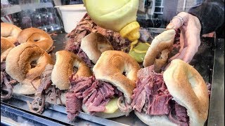 Bagels with Salty Beef Seen and Tasted in Brick Lane London [upl. by Asillim34]