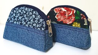 Monedero Curvo con Tela Estampada y Jeans Reciclados Tutorial de Confección [upl. by Olmsted]