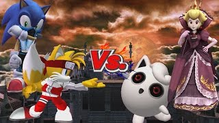 SSBB HD Ishiiruka Dolphin Emulated Costume FIght 2 Peach Vs Sonic Vs Tails Vs Jigglypuff [upl. by Tella]