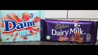 Daim Mint and Cadbury Dairy Milk Daim Candy Bar Review [upl. by Arted443]