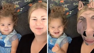 Toddler has precious reaction to horse face video filter Shorts [upl. by Illil220]