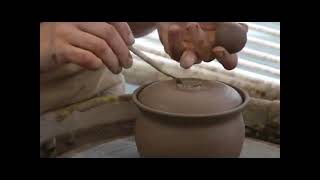 Throwing a Lidded Sugar Bowl on the Pottery Wheel  Attaching a Knob to a Sugar Bowl Lid [upl. by Namyw]