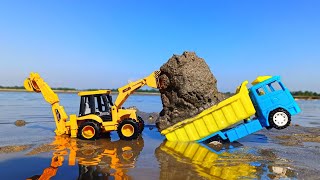 Muddy Tractor and 3dx JCB and Auto Ricksha Jump River Cartoon Mm toy kidsvideo trackloding [upl. by Edin]