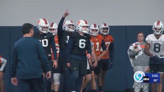 SU footballs first day of spring practice [upl. by Xirtaeb307]