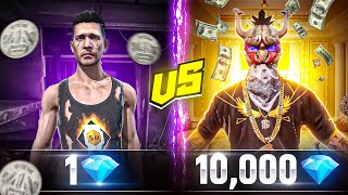 1💎 VS 10000💎 DIAMONDS CHALLENG IN FREE FIRE🔥 ULTIMATE top up😱watch how many skins I got Free Fire [upl. by Woodward]