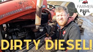 BIG PROBLEM WITH DIRTY DIESEL   HOW TO CLEAN A DIESEL TANK  MF 35 [upl. by Littell]