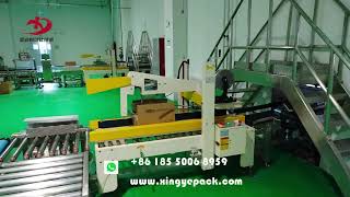 See how products take the elevator tailormade packaging production line Box Erector case sealer [upl. by Hy720]