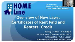 11724 TenantLandlord Webinar—NEW LAWS Changes to Renters Credit [upl. by Ratcliff285]