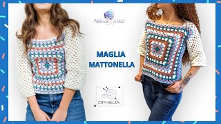 Maglia mattonella uncinetto facile  tutorial Granny Square maglia facile e veloce sweater [upl. by Ulises474]