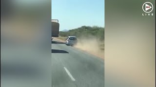 Car fails to overtake truck flies through bushes [upl. by Sajovich143]