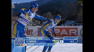 VM 2003 Val di Fiemme Stafett herrar sista sträckan NRK [upl. by Ahsinert541]