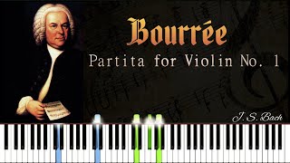 Bourée  Partita for Violin No 1  BWV 1002  Bach  Piano Tutorial [upl. by Bennet729]