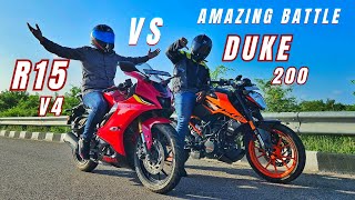 Yamaha R15v4 Vs Ktm Duke 200 E20 Bs7 Long Race  Race Till their Potential [upl. by Lorien783]