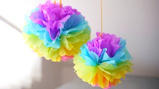 How to make BIG Tissue Paper Pom Poms DIY Birthday Party Decorations [upl. by Ahsiuqram928]