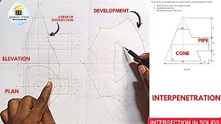 INTERPENETRATION AND CURVE OF INTERSECTION OF TRUNCATED CONE AND CYLINDER WITH THE DEVELOPMENT [upl. by Readus519]