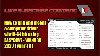 How to find and install a computer driver Win1064 bit using Easydrv7 WanDrv 2020 win1064bit [upl. by Anivol]