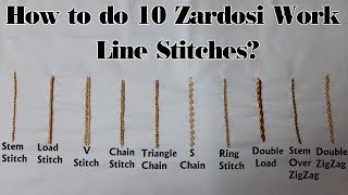 Basic Zardosi Outline Stitches  10 ZardosiDabkaFrenchwire Embroidery Work Line Stitching Ideas [upl. by Adrell93]