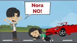 Nora CRASHED  Easy English conversation practice  Nora English [upl. by Orsini]