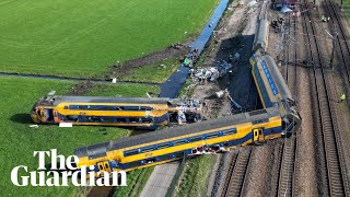 Drone footage shows derailed train after crash in Netherlands [upl. by Monroe294]