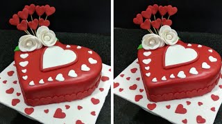 How To Cover a Heart Shaped Cake With Fondant Cake  Red Colour And White Colour [upl. by Anatak]