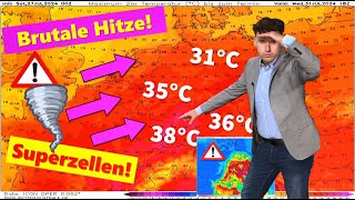 38 °C im Schatten Wettermodell mit erbarmungsloser Hitze danach Unwetter Superzellen Tornados [upl. by Atteuqahs]