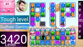 Candy crush saga level 3420 । No boosters । Tough level । Candy crush 3420 help। Sudheer Gaming [upl. by Heilner163]