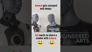 AI Robots Azi and Ameca sharing a Cookie ai [upl. by Grath979]