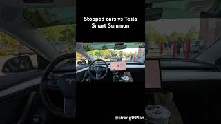 Stopped cars vs Tesla Smart Summon fsd tesla [upl. by Thera]