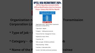 OPTCL New Recruitment 2024 Official Notification Out OPTCL New Vecancy 2024 shorts [upl. by Beyer74]