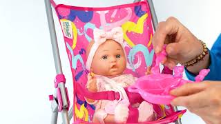 Baby Doll With Stroller amp Feeding Accessories Set  BiBi Doll [upl. by Nilrem]