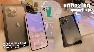 unboxing iPhone 13 pro graphite 256 gb in 2022 🍎 accessories aesthetic set up  camera test [upl. by Roma]