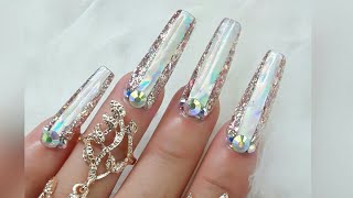 Uñas acrílicas con papel holográfico muy brillosas  delicadeza fina [upl. by Sacram]