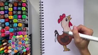 Rooster Drawing and Colouring Easy for Kids [upl. by Modeerf508]