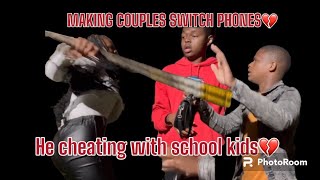 MAKING COUPLES SWITCH PHONES pt3​⁠ 💔📲 Loyalty test  PUBLIC INTERVIEW [upl. by Kaehpos287]