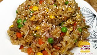 COMO HACER ARROZ SALTEADO TRES CARNES estilo chino [upl. by Jarrad]