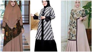 Inspirasi baju gamis polos kombinasi batik [upl. by Anahsar]