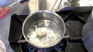 Preparing and Poaching Chicken Mousse Quenelles [upl. by Ginder]