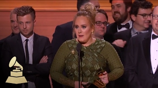 Adele Wins Album Of The Year  Acceptance Speech  59th GRAMMYs [upl. by Ahsiekal]