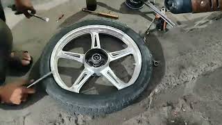 Suzuki GD 110  Tyre Replacement  Front and Rear Tyre Replacing  Alloy Rim  yc video [upl. by Marcellus]