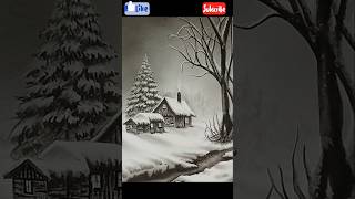 Pencil drawing landscape of winter snowfall view shorts  shortsyoutube [upl. by Ailido]