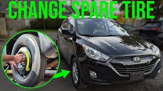 How to Change Spare Tire  Hyundai Tucson 20102015 [upl. by Shamma483]