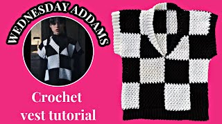 Easy crochet Checkered sweater vest tutorial  Wednesday Addams CROCHET sweater vest tutorial [upl. by Ensign]