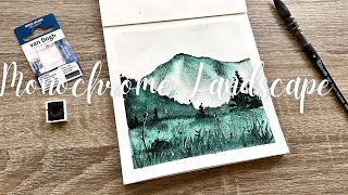 Easy Watercolor Landscape Painting  Using just ONE Colour [upl. by Ahsas]